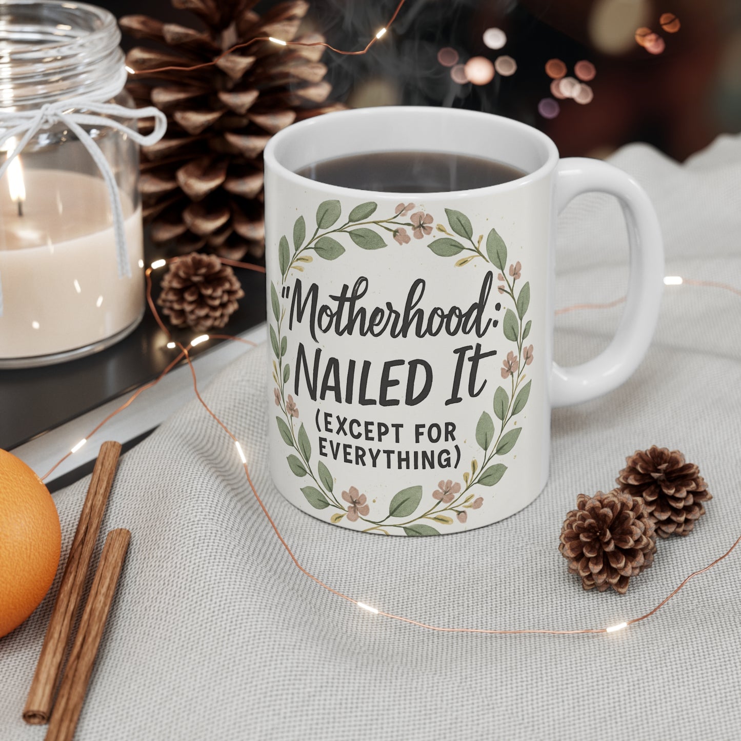 Motherhood Mug - Perfect Gift for Moms, Cute Coffee Cup, Floral Design, Funny Mom Mug, Gifts for Mother's Day